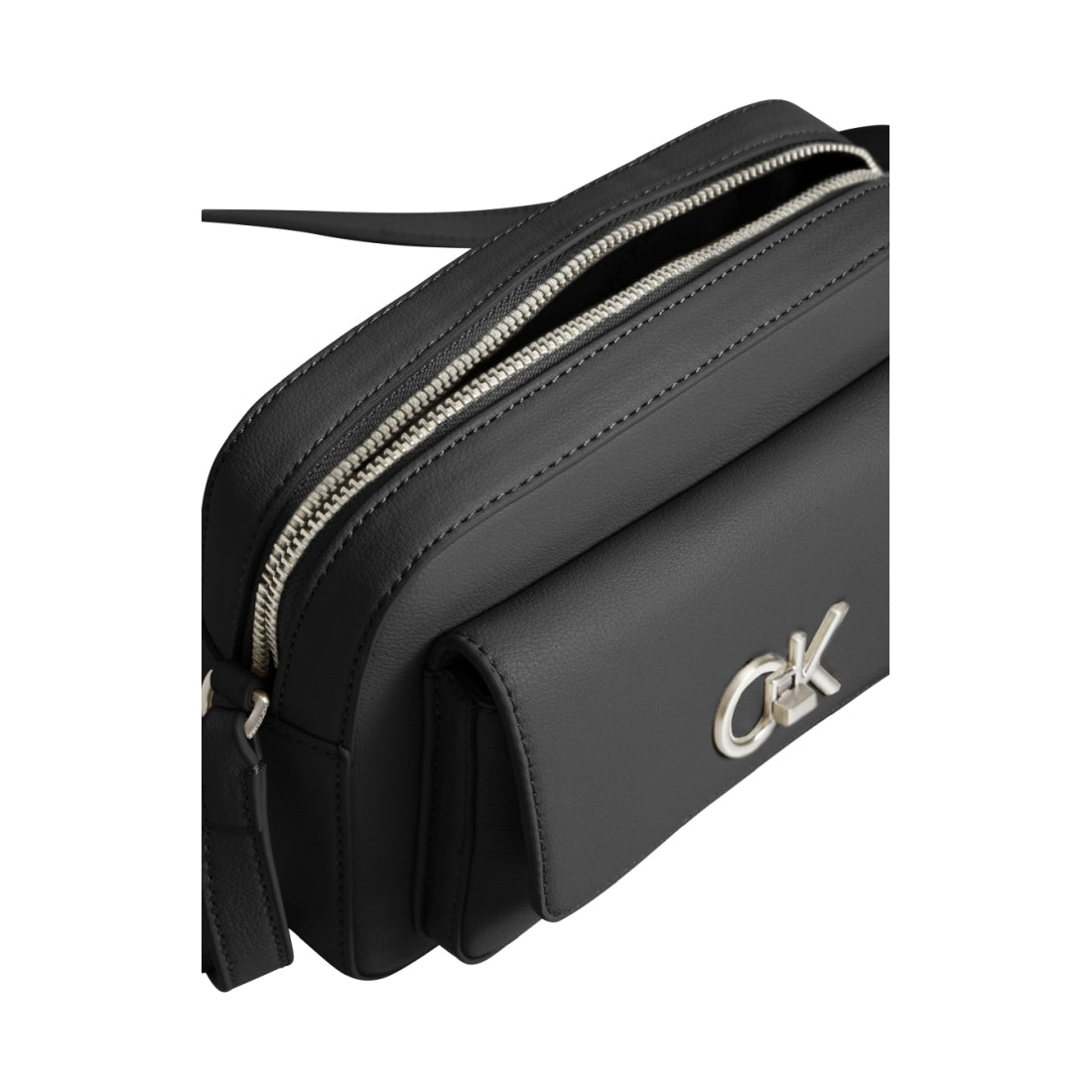 Calvin Klein womens black re-lo camera bag | Vilbury London