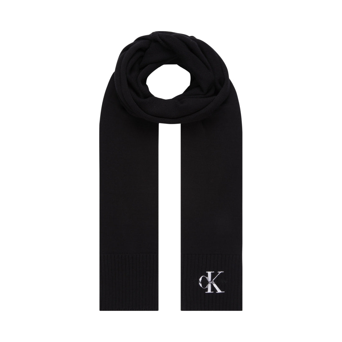 Calvin Klein Jeans womens black monologo embro knit scarf | Vilbury London