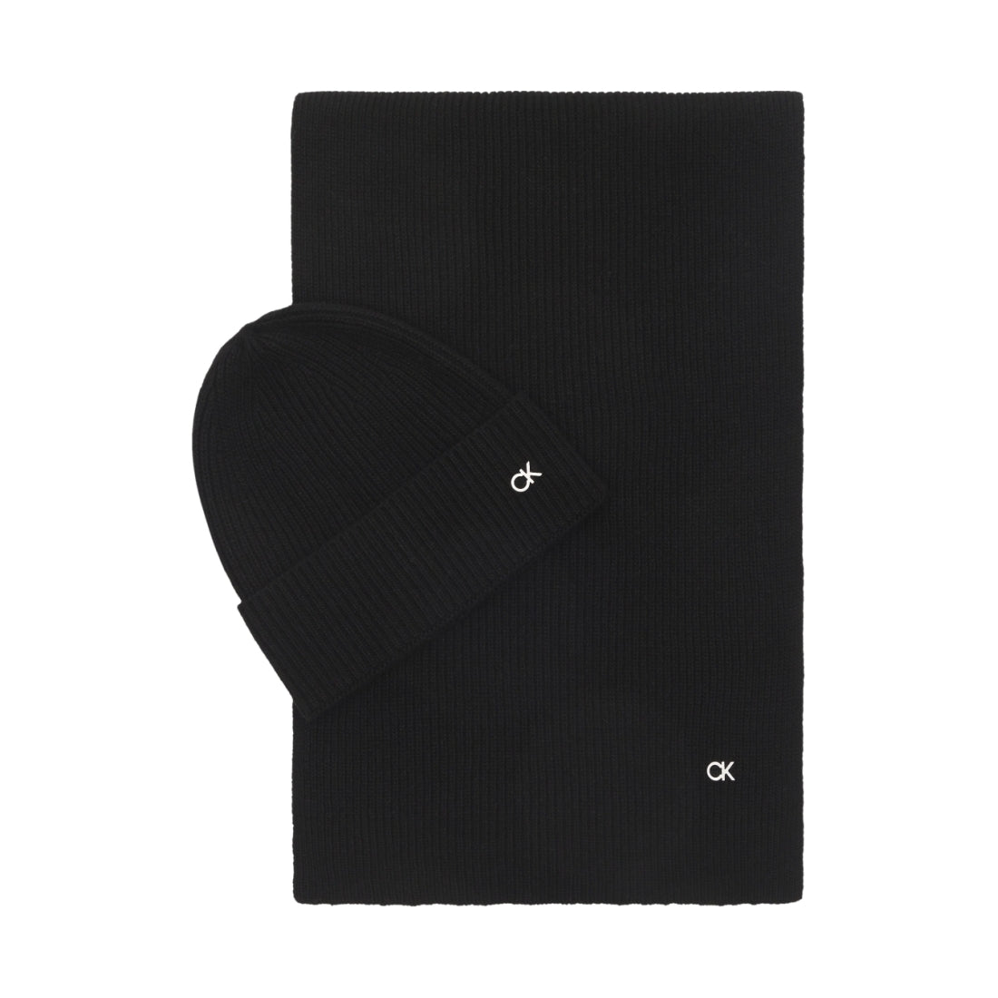 Calvin Klein womens black re-lo beanie / scarf | Vilbury London