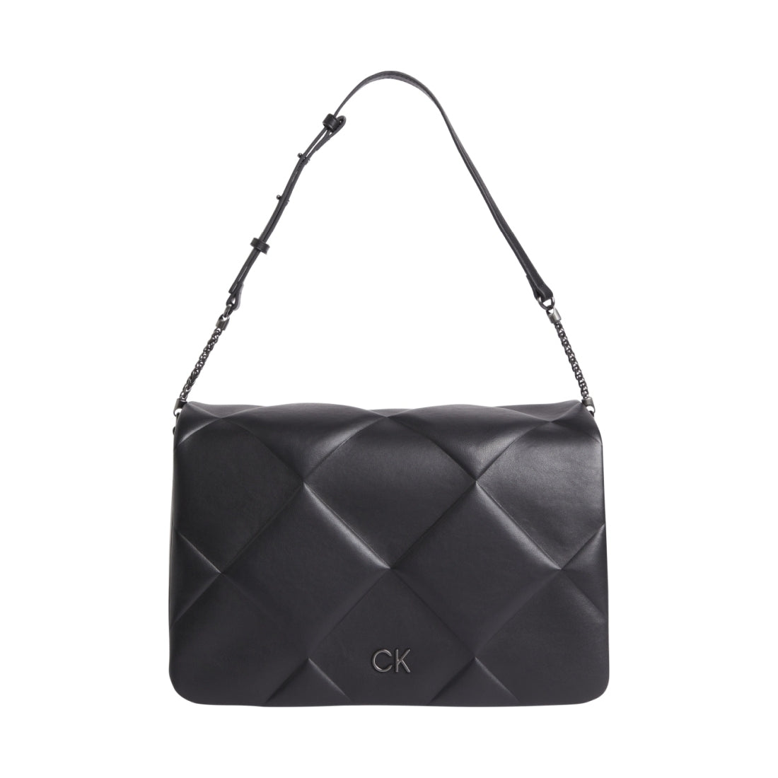 Calvin Klein womens black re-lo quilt shoulder bag | Vilbury London