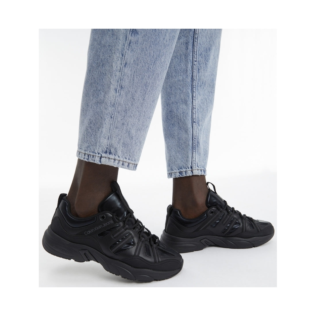 Calvin Klein Jeans mens triple black retro tennis mix sport shoe | Vilbury London