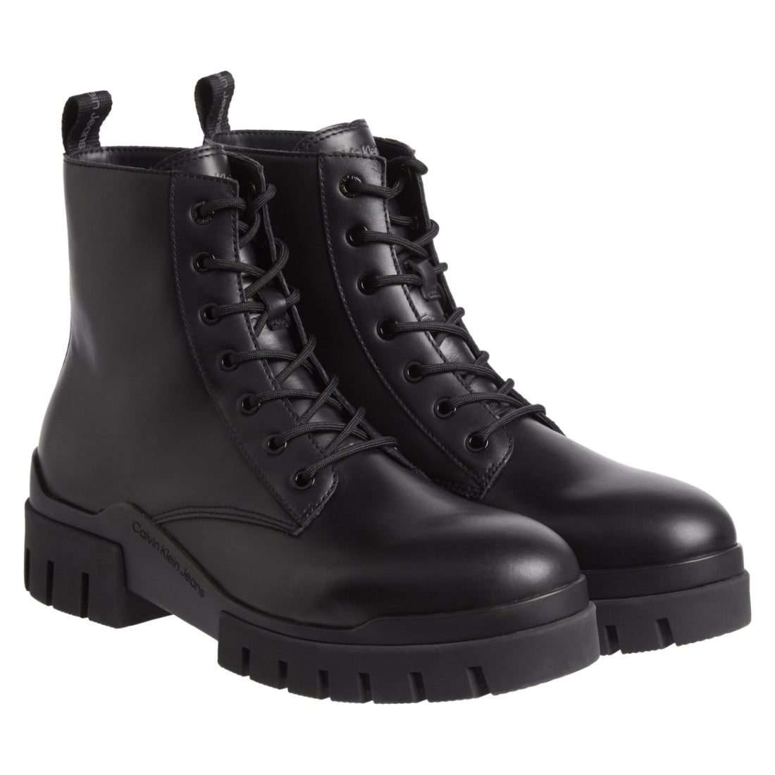 Calvin Klein Jeans mens triple black combat laceup booties | Vilbury London