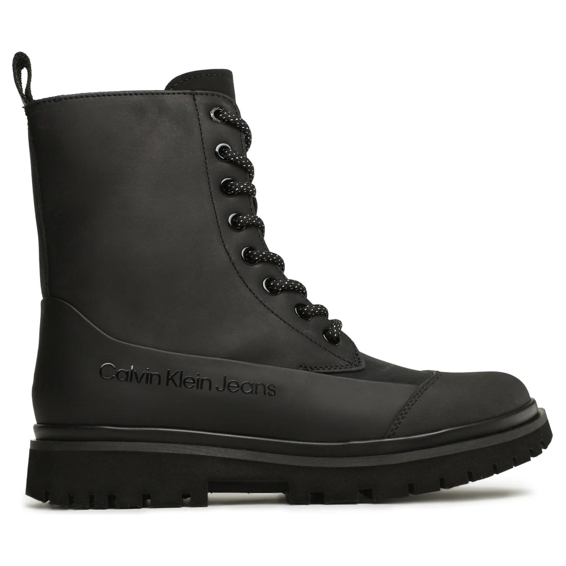 Calvin Klein Jeans womens triple black chunky combat laceup boot | Vilbury London