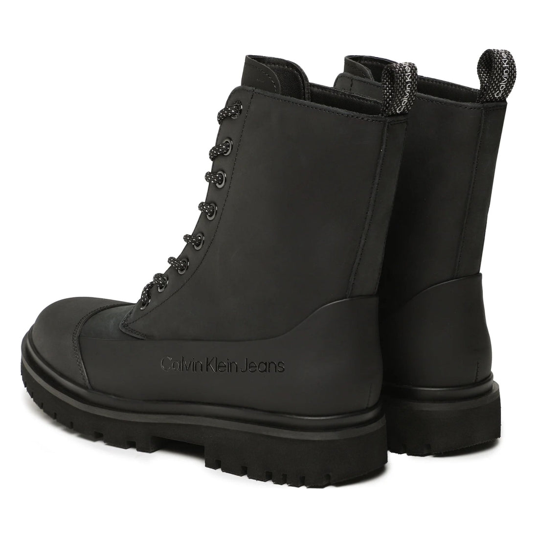 Calvin Klein Jeans womens triple black chunky combat laceup boot | Vilbury London