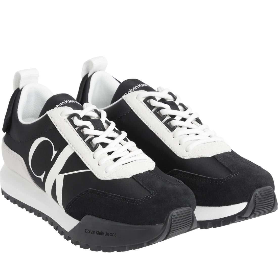 Calvin Klein Jeans womens black, pearl creamy toothy runner laceup mix pearl | Vilbury London