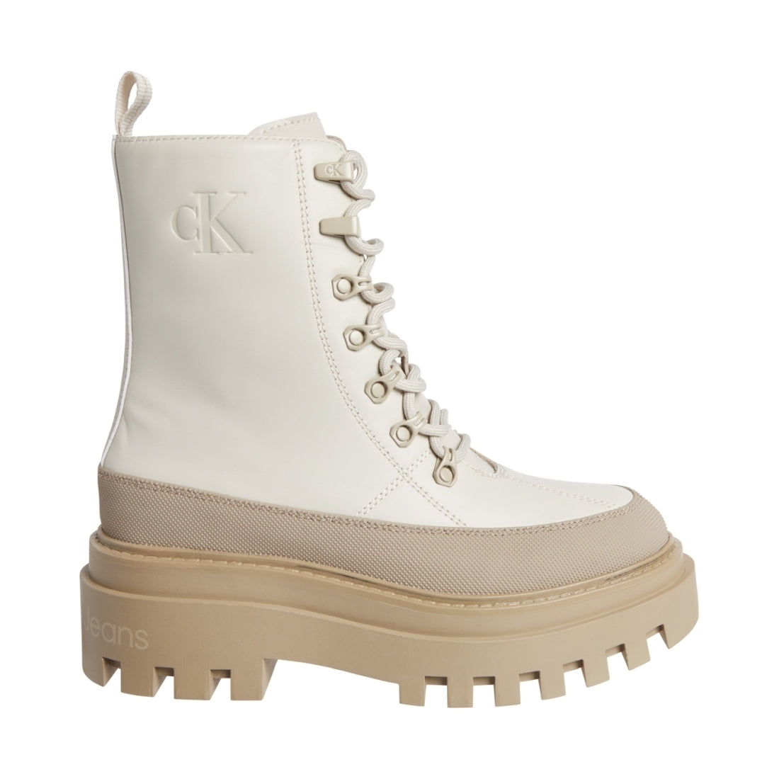 Calvin Klein Jeans womens eggshell, travertine flatform lace up boot | Vilbury London