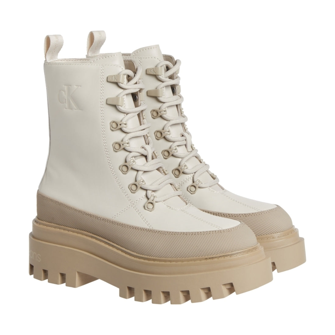 Calvin Klein Jeans womens eggshell, travertine flatform lace up boot | Vilbury London