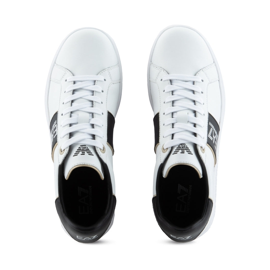 EA7 womens white black gold casual sneaker | Vilbury London