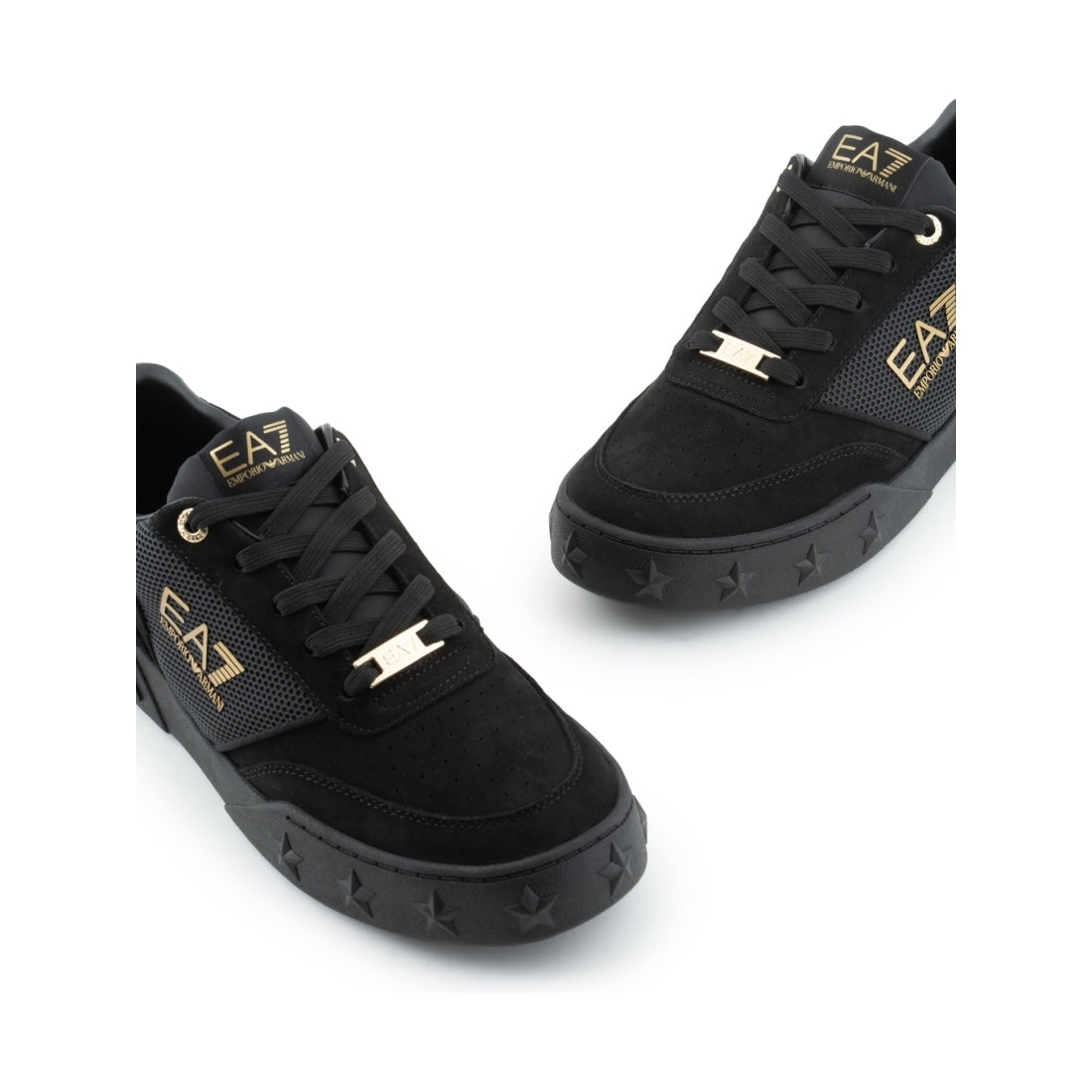 EA7 mens triple black gold casual sneaker | Vilbury London