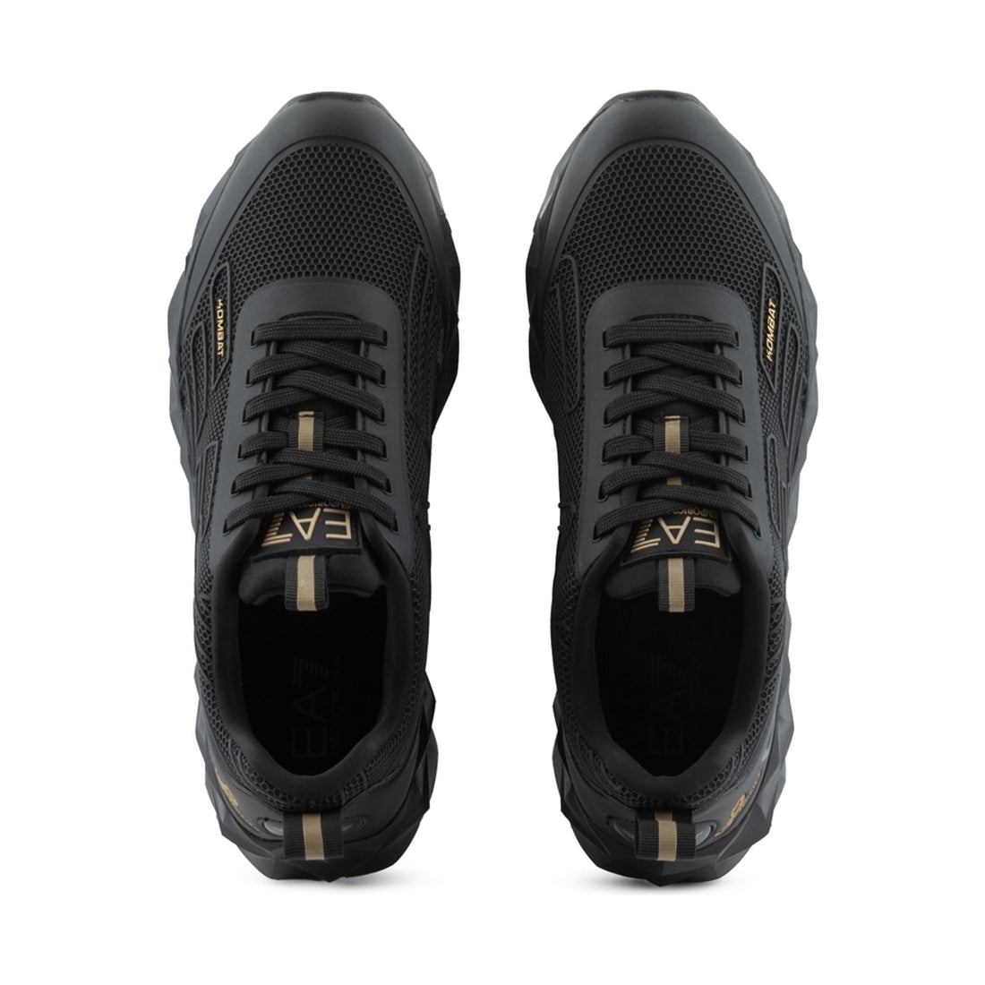 EA7 mens triple black gold casual sneaker | Vilbury London