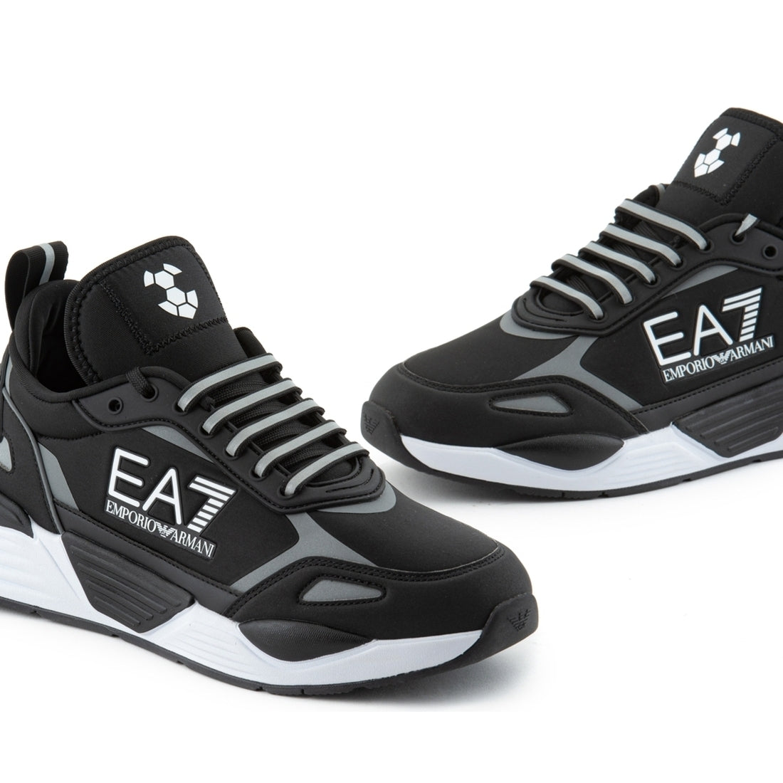 EA7 mens black silver casual sneaker | Vilbury London