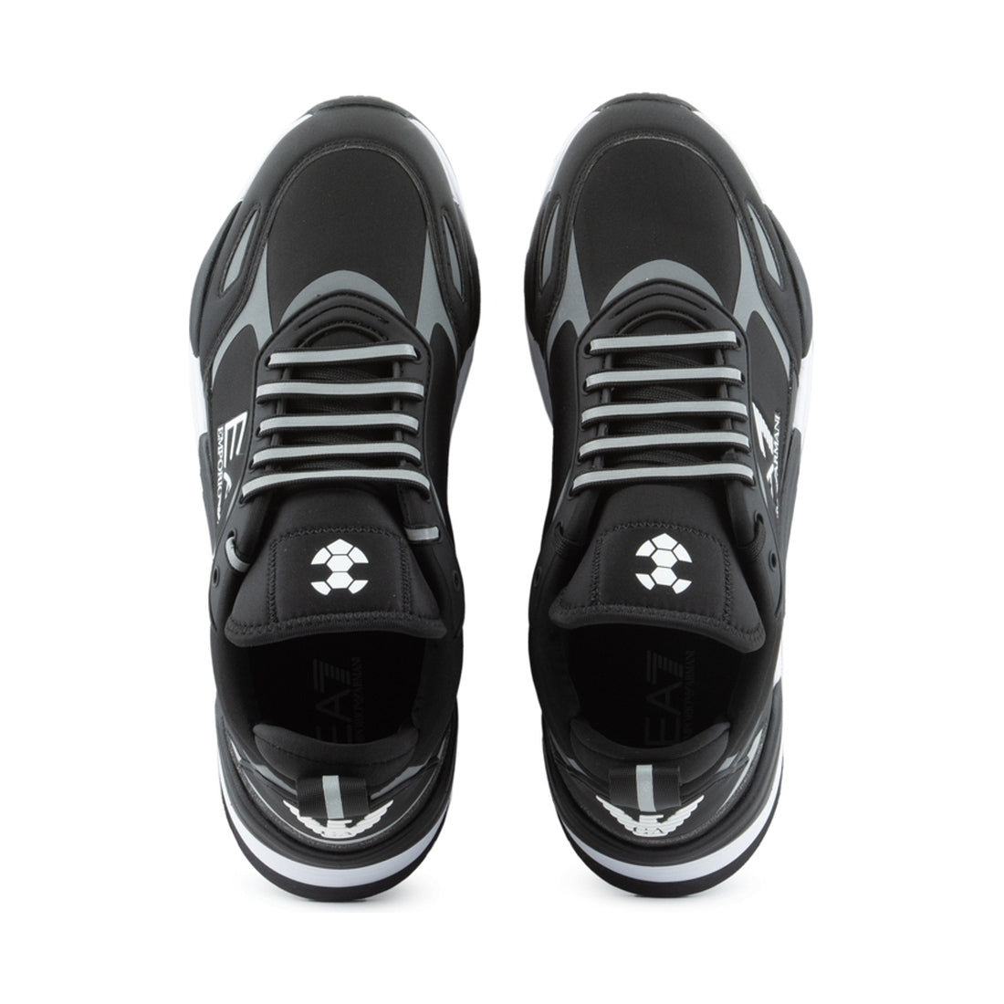 EA7 mens black silver casual sneaker | Vilbury London