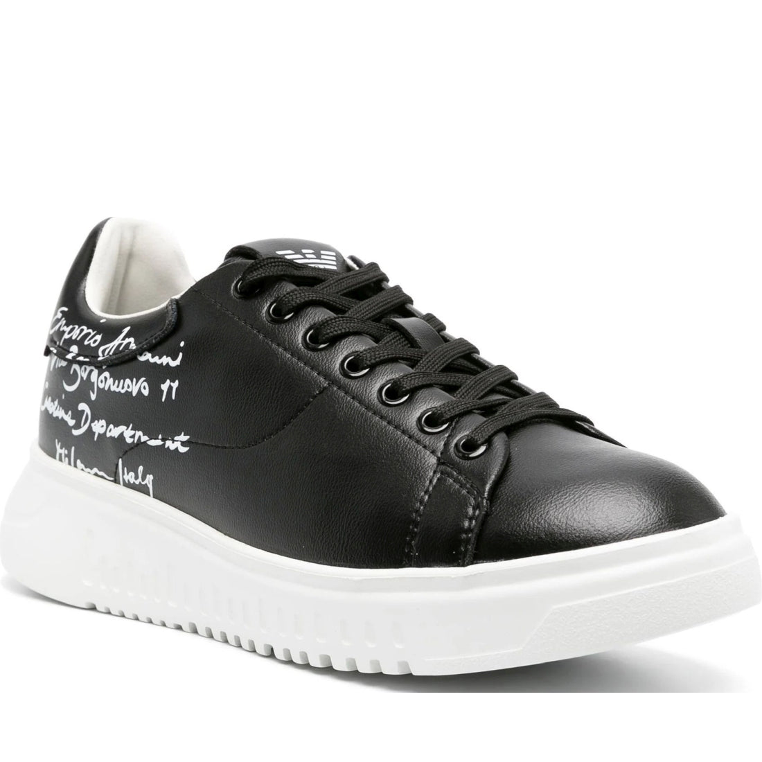 Emporio Armani womens black white casual closed sneaker | Vilbury London