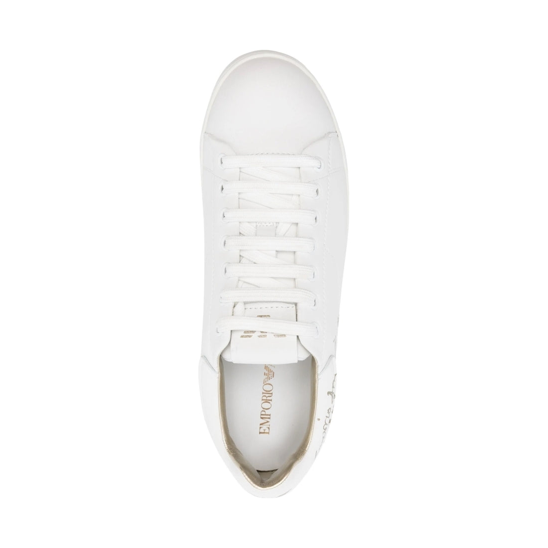 Emporio Armani womens white light gold casual closed sneaker | Vilbury London