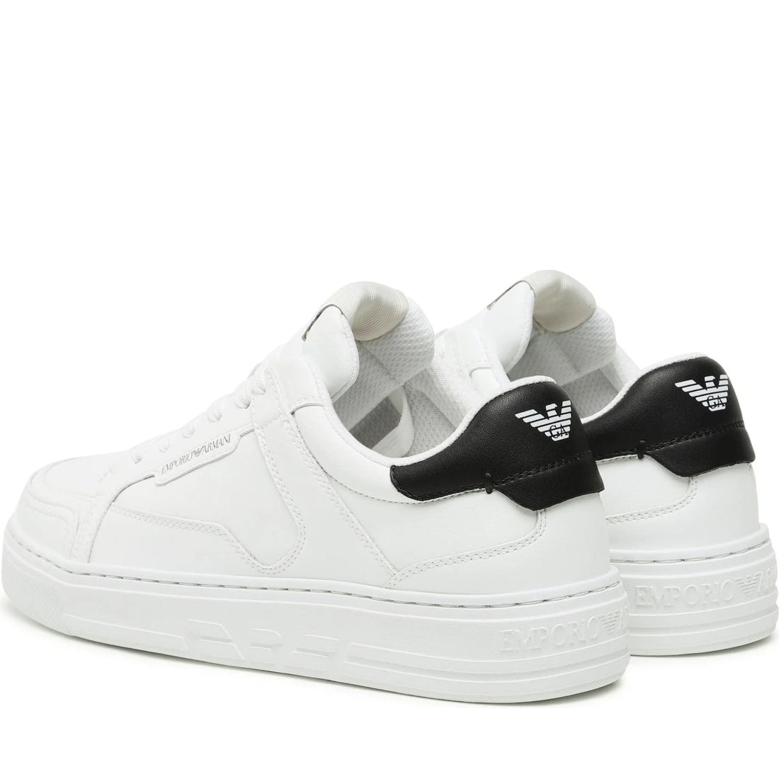 Emporio Armani womens white black casual closed sneaker | Vilbury London