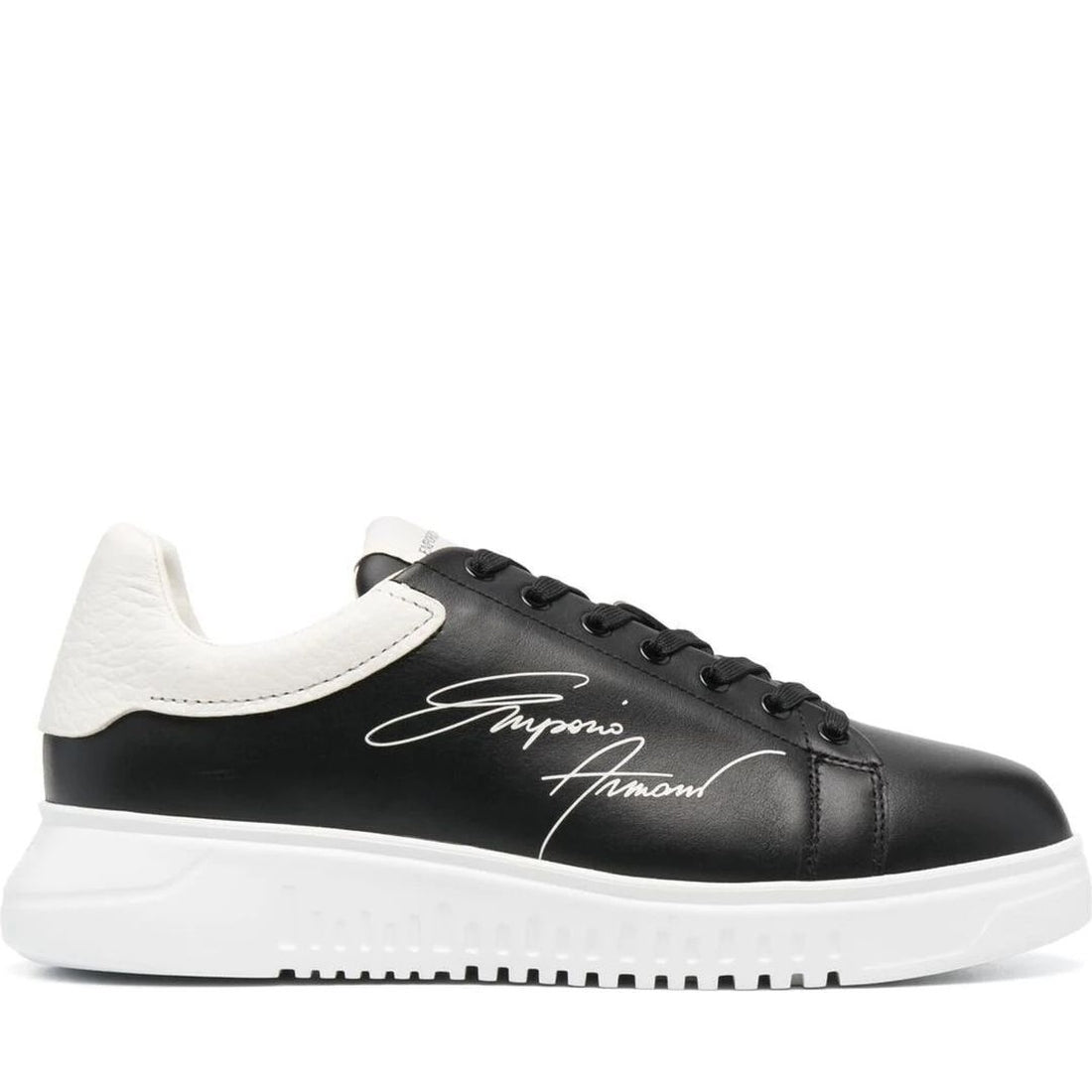 Emporio Armani mens black off white casual closed sneaker | Vilbury London