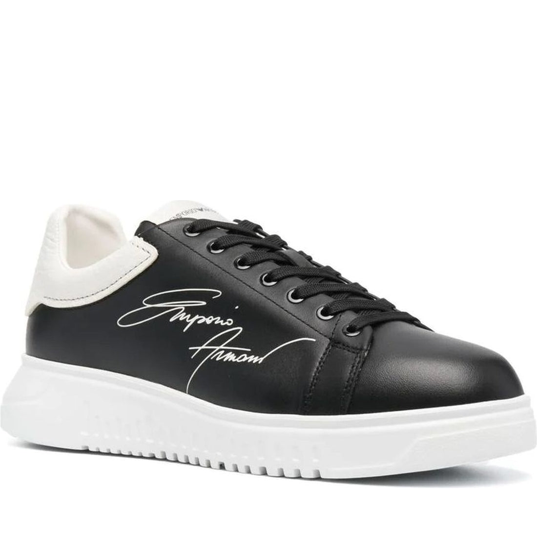 Emporio Armani mens black off white casual closed sneaker | Vilbury London