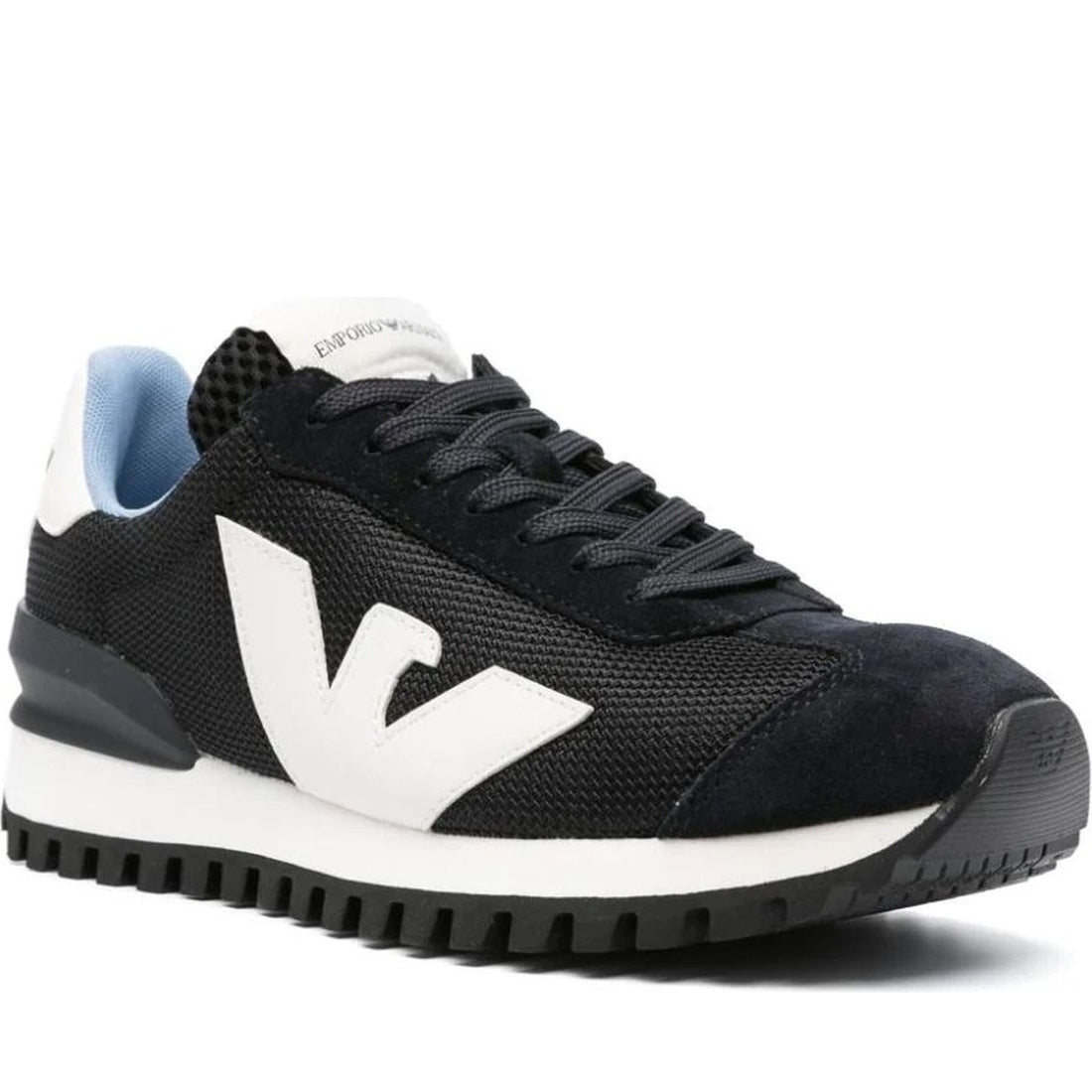 Emporio Armani mens navy off white casual closed sneaker | Vilbury London