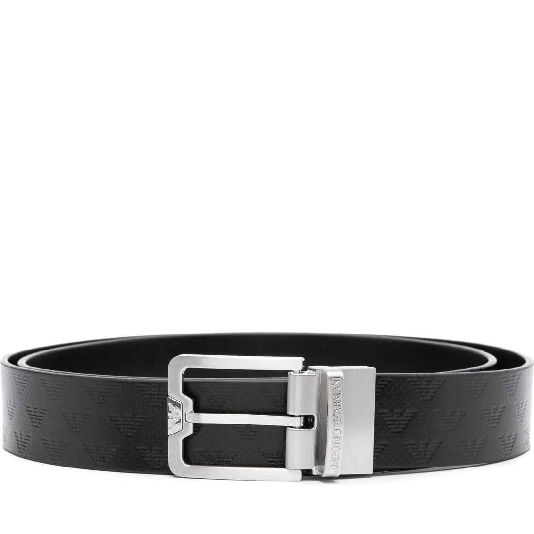 Emporio Armani mens nero casual tongue belt | Vilbury London