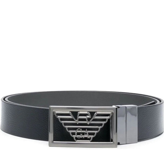 Emporio Armani mens nero grigio casual plate belt | Vilbury London