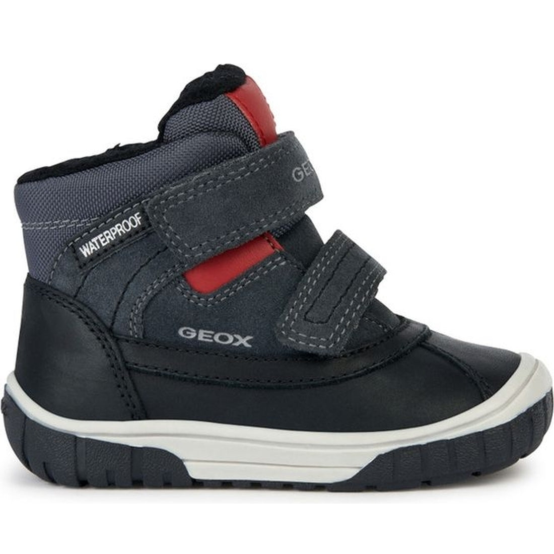 Geox boys dk grey, red omar wpf booties | Vilbury London