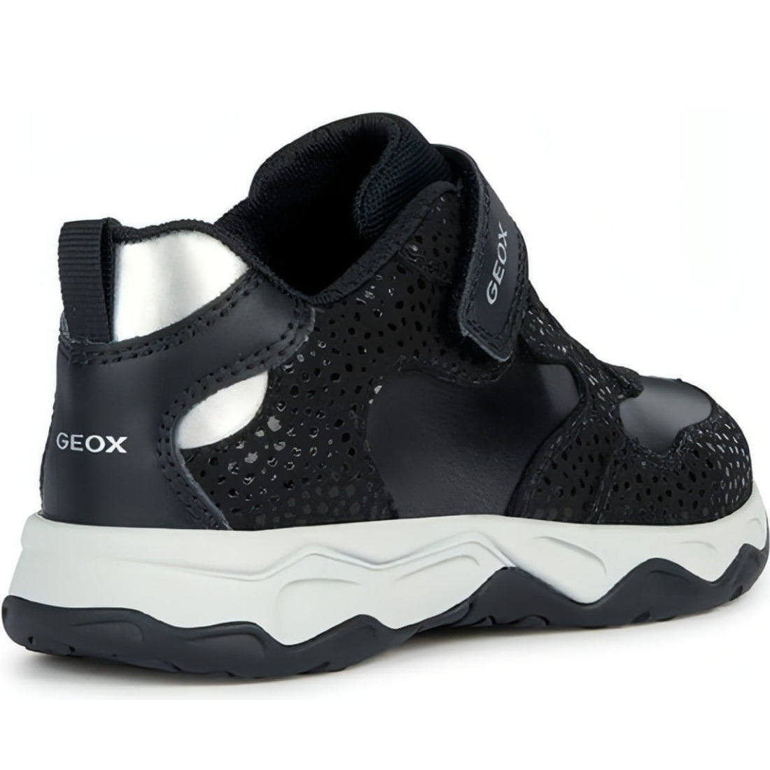 Geox girls black, dk silver calco sport shoe | Vilbury London