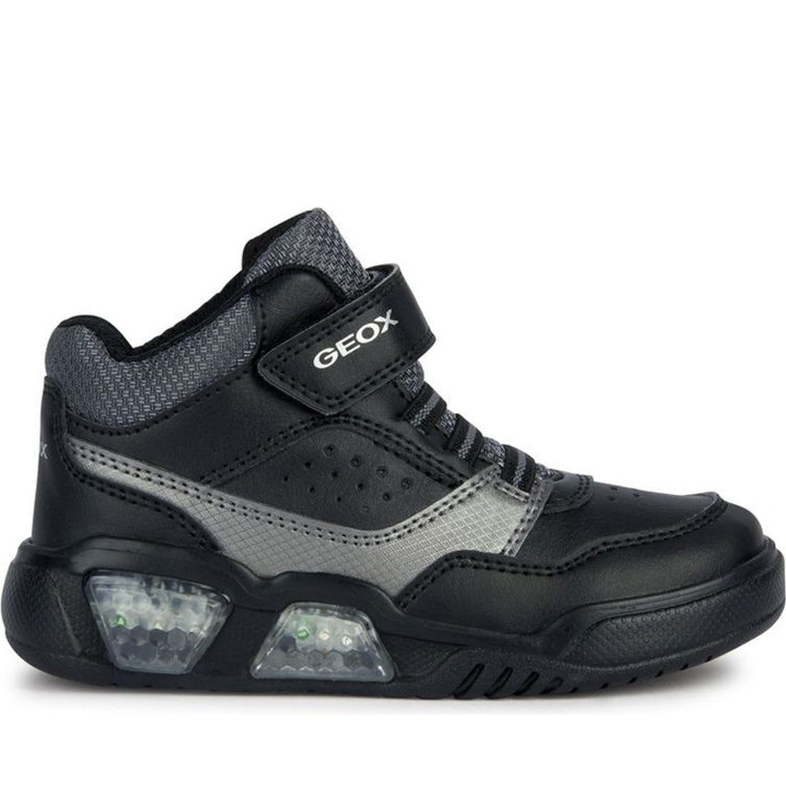 Geox boys black, dk grey illuminus sport shoe | Vilbury London