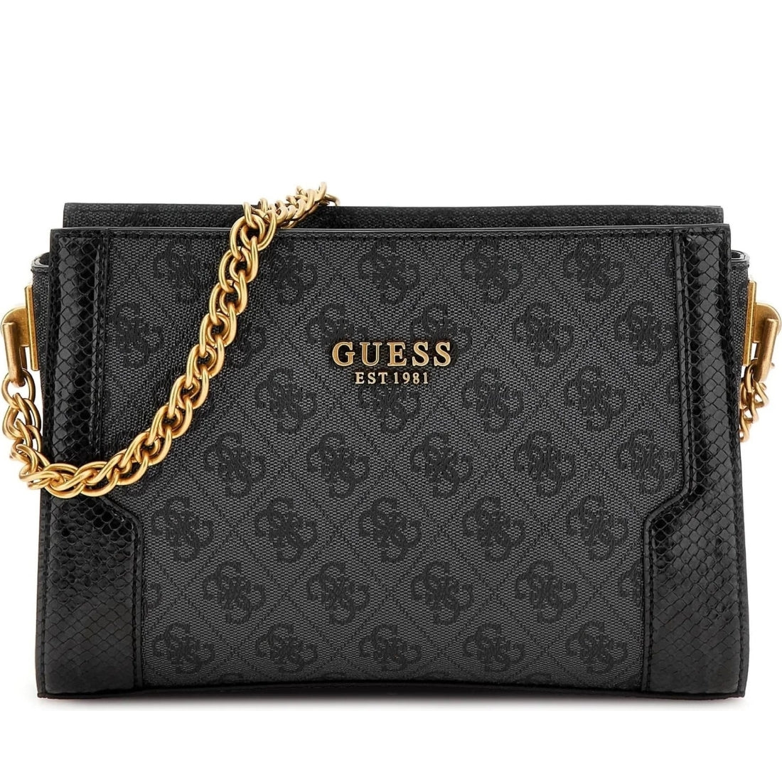 Guess womens coal logo, black ajiona trpl comptmt crossbody | Vilbury London