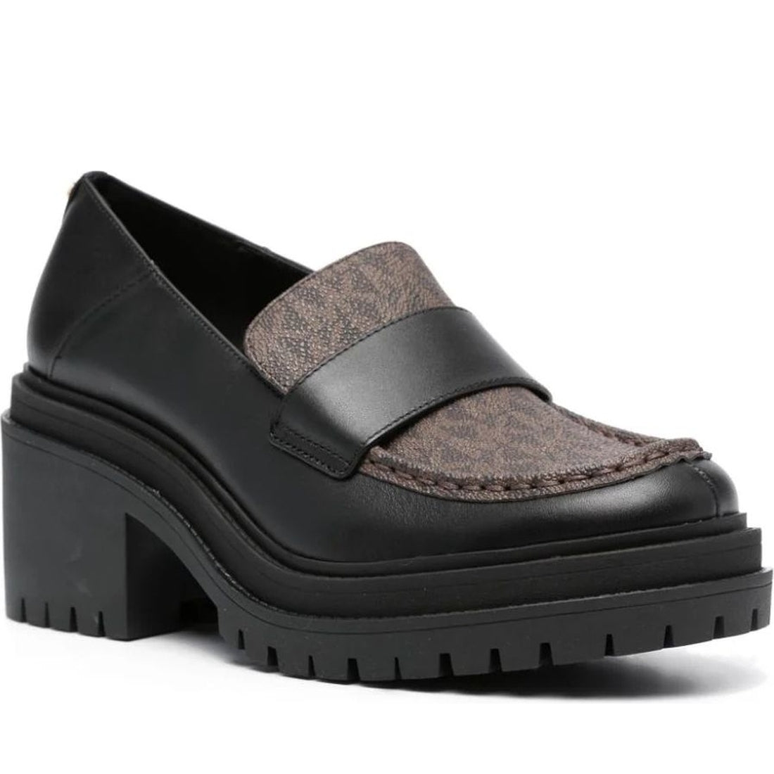 Michael Kors womens blk, brown rocco heeled loafer | Vilbury London