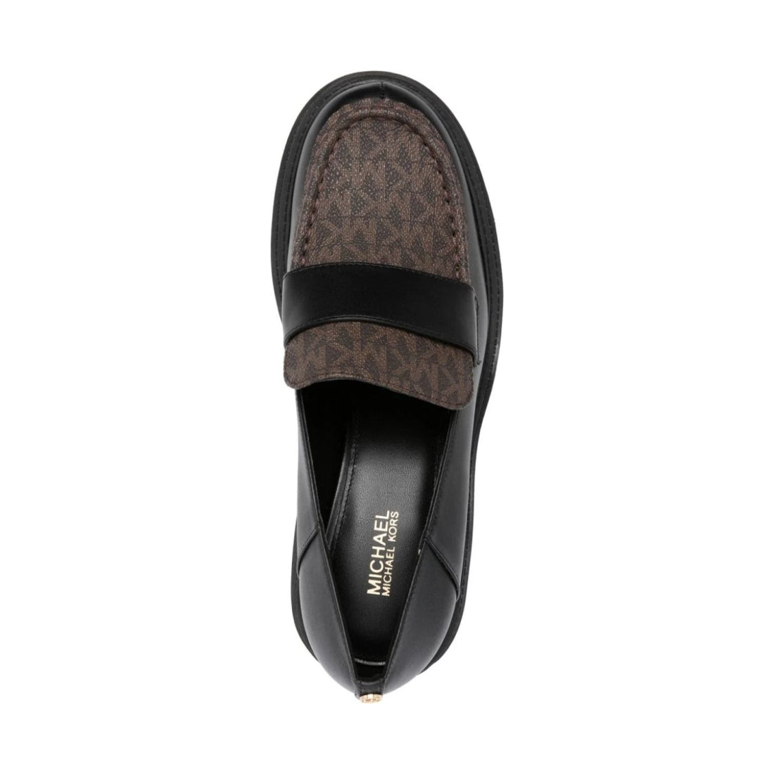 Michael Kors womens blk, brown rocco heeled loafer | Vilbury London