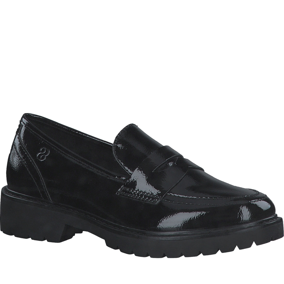 s.Oliver womens black patent casual closed loafers | Vilbury London