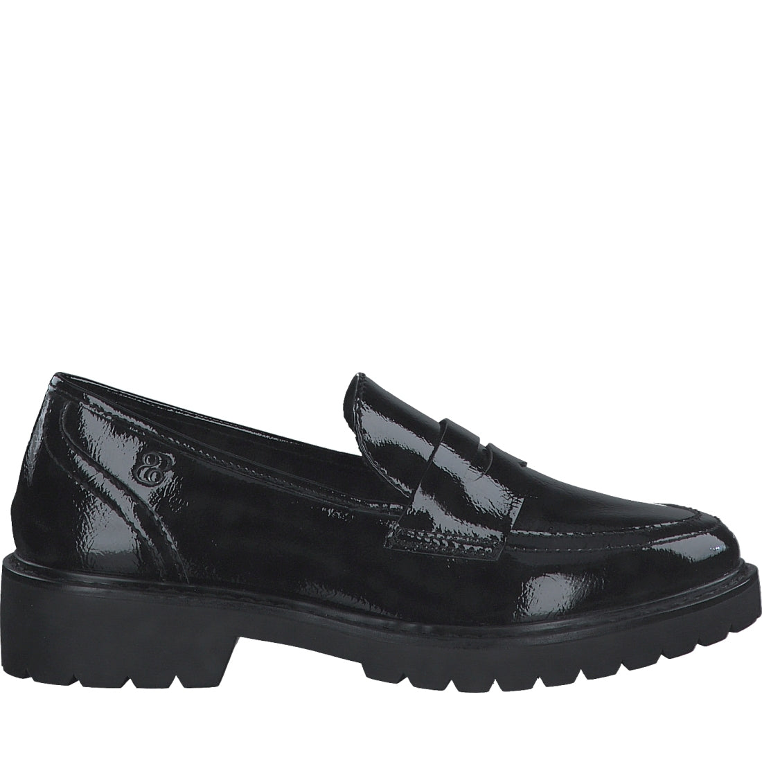 s.Oliver womens black patent casual closed loafers | Vilbury London