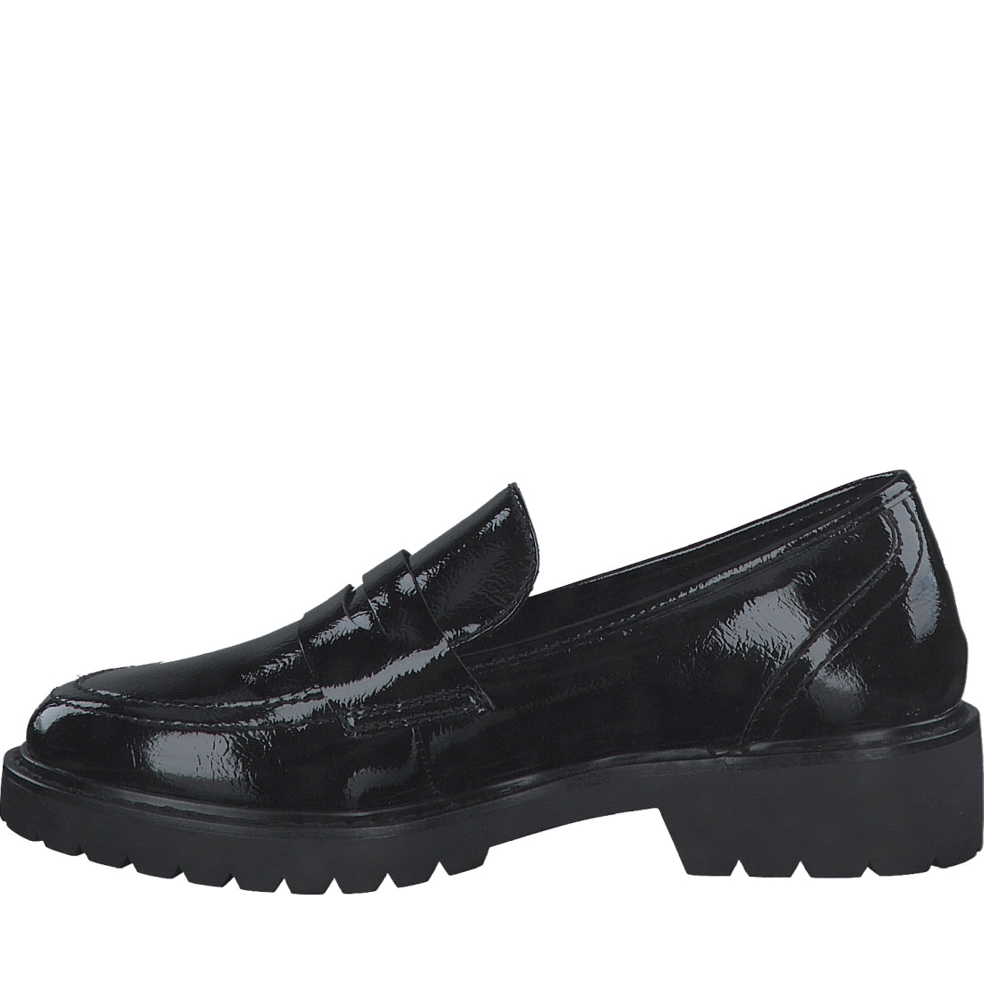 s.Oliver womens black patent casual closed loafers | Vilbury London