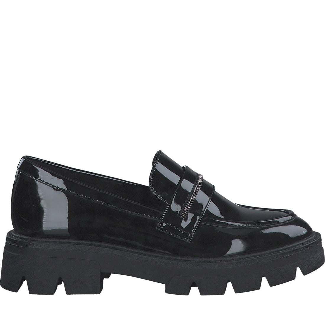 s.Oliver womens black patent casual closed loafers | Vilbury London