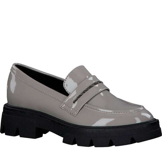 s.Oliver womens taupe patent casual closed loafers | Vilbury London