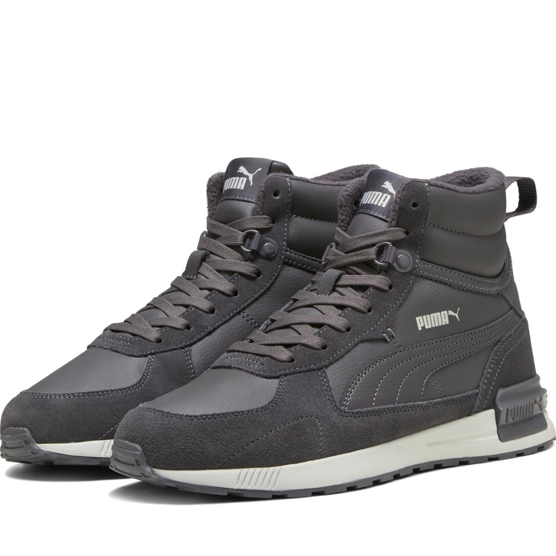 Puma mens dark coal ash gray graviton mid booties | Vilbury London