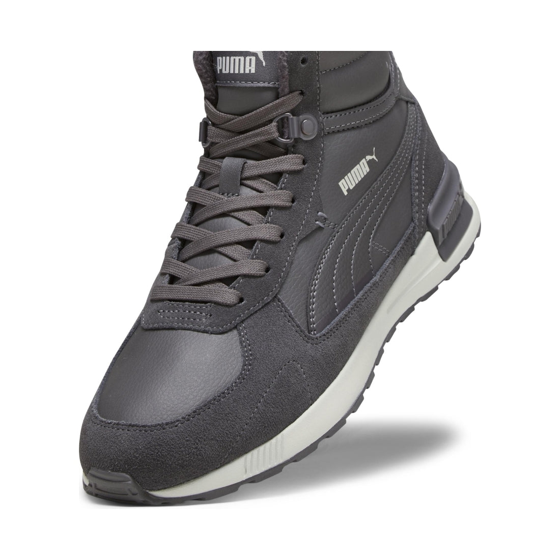 Puma mens dark coal ash gray graviton mid booties | Vilbury London