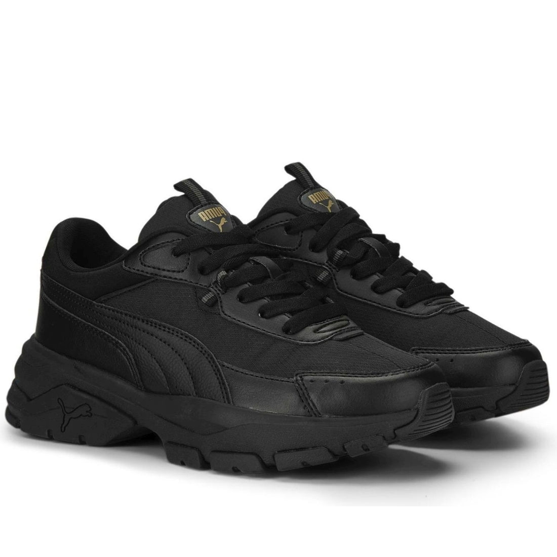 Puma womens black gray gold cassia via leisure trainers | Vilbury London