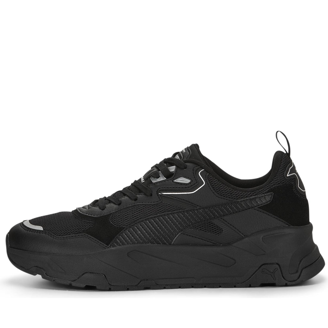 Puma mens black silver trinity leisure trainers | Vilbury London