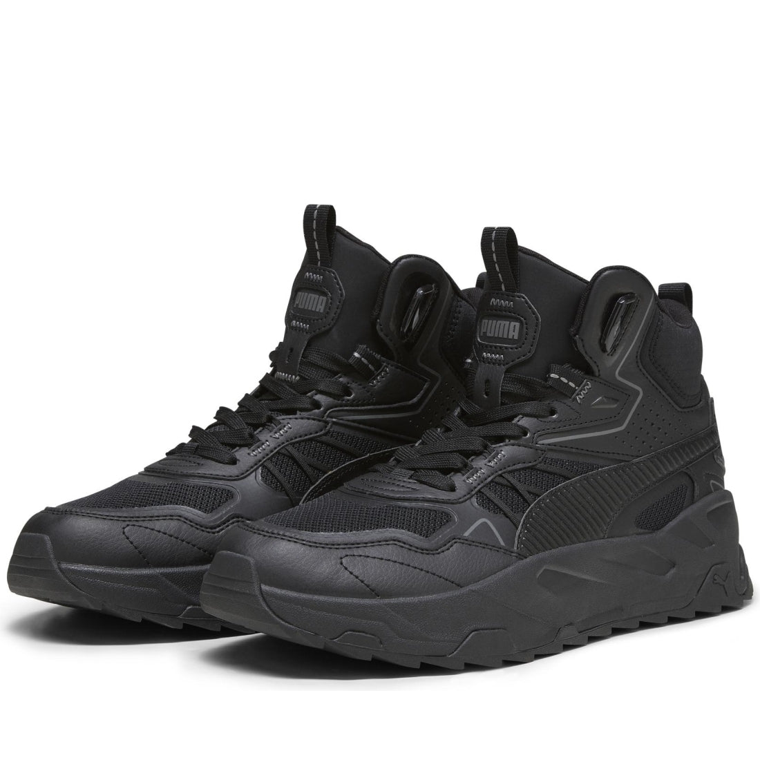 Puma mens black dark gray trinity mid hybrid booties | Vilbury London