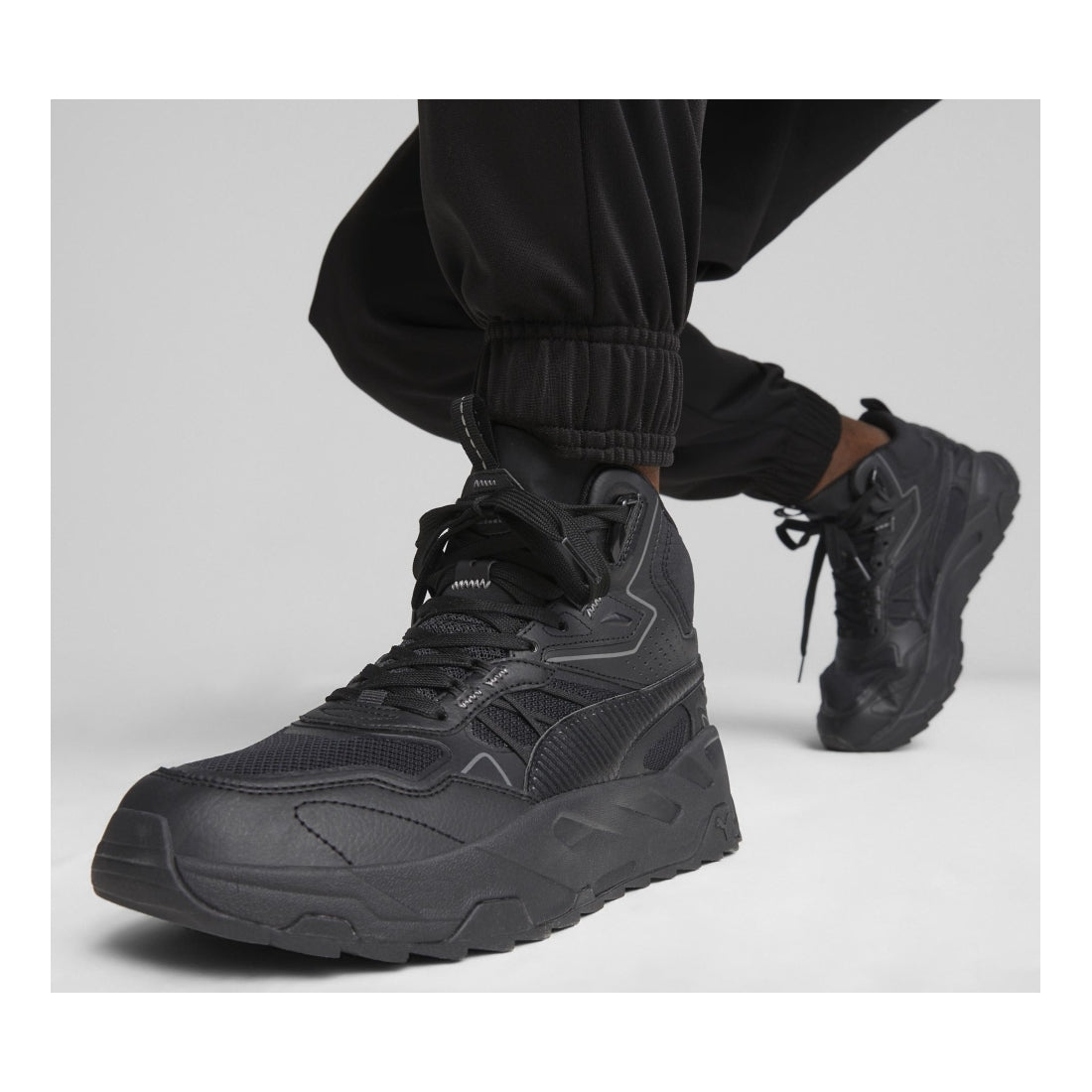 Puma mens black dark gray trinity mid hybrid booties | Vilbury London