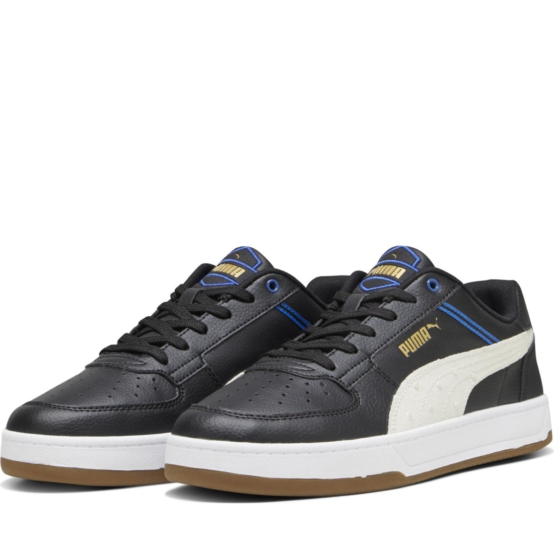 Puma mens black white gold gum caven 2.0 retro leisure trainers | Vilbury London