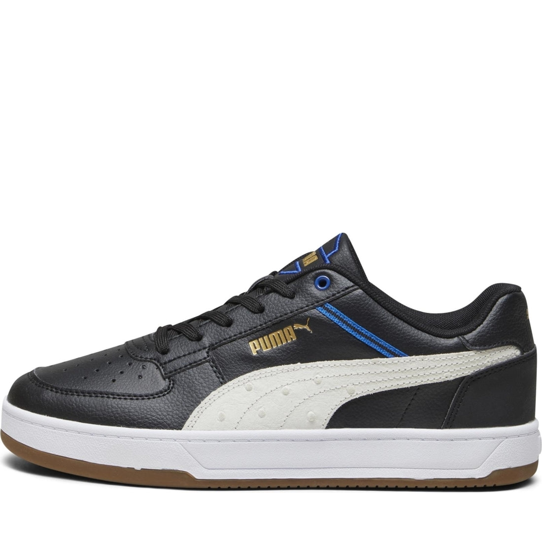 Puma mens black white gold gum caven 2.0 retro leisure trainers | Vilbury London