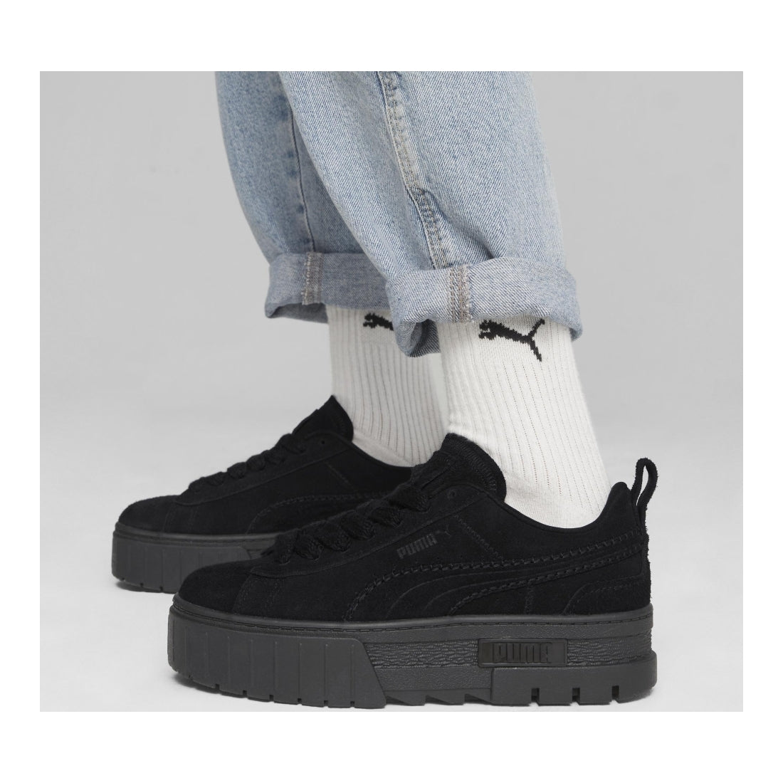 Puma womens black mayze reclaim suede leisure trainers | Vilbury London