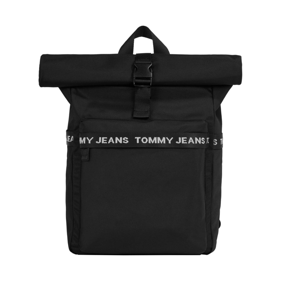 Tommy Jeans mens black essential rolltop backpack | Vilbury London