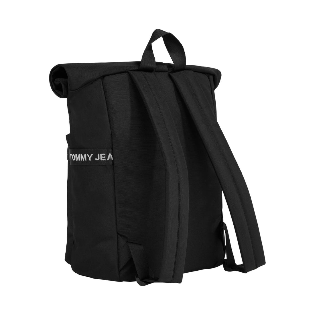 Tommy Jeans mens black essential rolltop backpack | Vilbury London