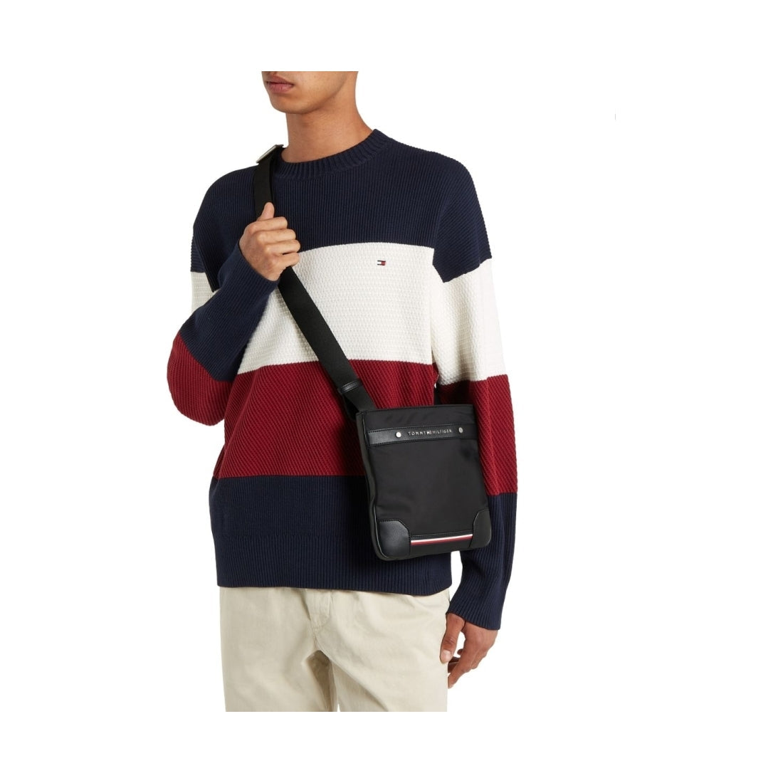 Tommy Hilfiger mens black central rpreve mini crossover | Vilbury London