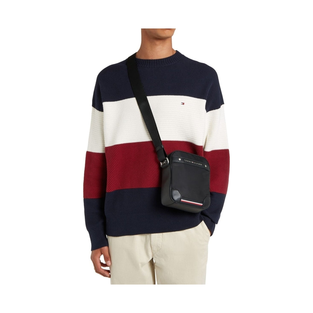 Tommy Hilfiger mens black central repreve mini reporter | Vilbury London