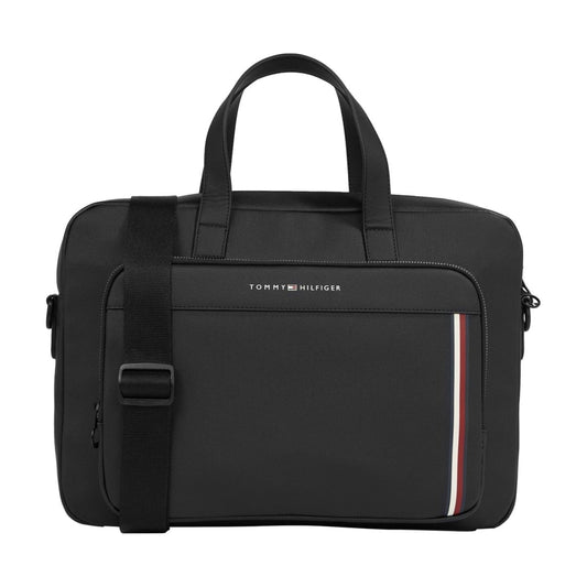 Tommy Hilfiger mens black pique slim computer bag | Vilbury London