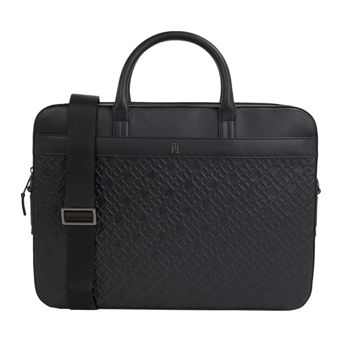 Tommy Hilfiger mens black monogram computer bag | Vilbury London